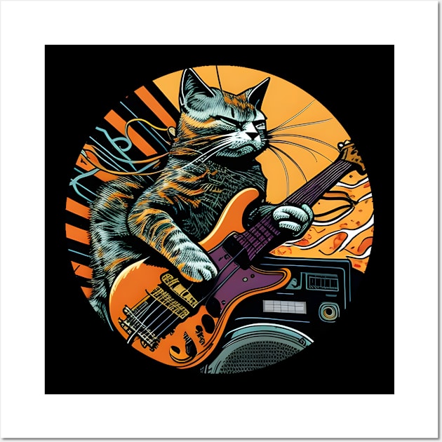 Funny Cat Playing Guitar - Cat Lover Wall Art by Synithia Vanetta Williams